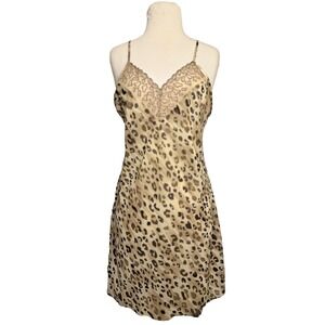 Vintage Cinema Etoile Animal Print Leopard Mini Slip Dress Lingerie Size Med Y2K